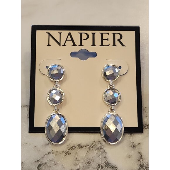 Napier Silver-Tone Faceted Drop Earrings With Geometric Design For Women - Picture 1 of 5